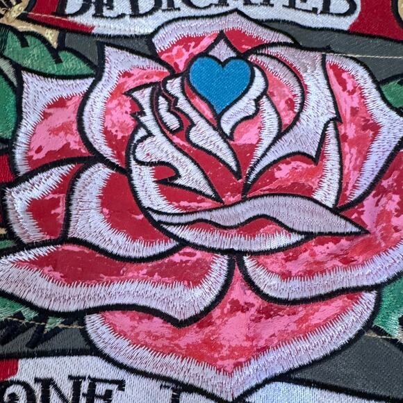 Ed Hardy NWT Size XL Y2K Gold Down Puffer Coat Embroidered Roses Skulls Hooded - Picture 8 of 16